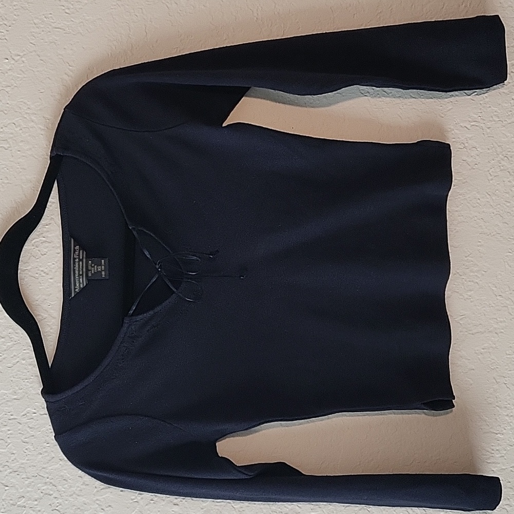 Abercrombie & Fitch XS midnight blue long sleeve shirt with front tie
